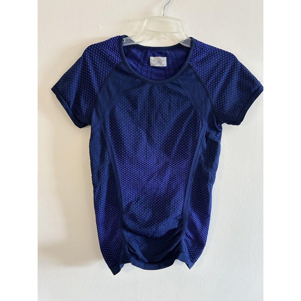 Athleta Fastest Track Tee Shirt Short Sleeve Blue Dot Size M